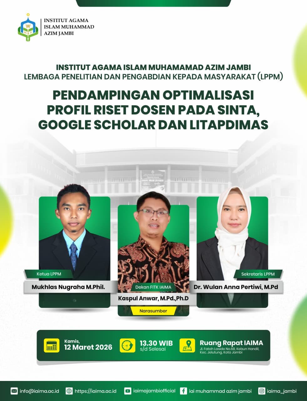 LPPM IAIMA Jambi Gelar Pendampingan Optimalisasi Profil Riset Dosen pada SINTA, Google Scholar, dan Litapdimas